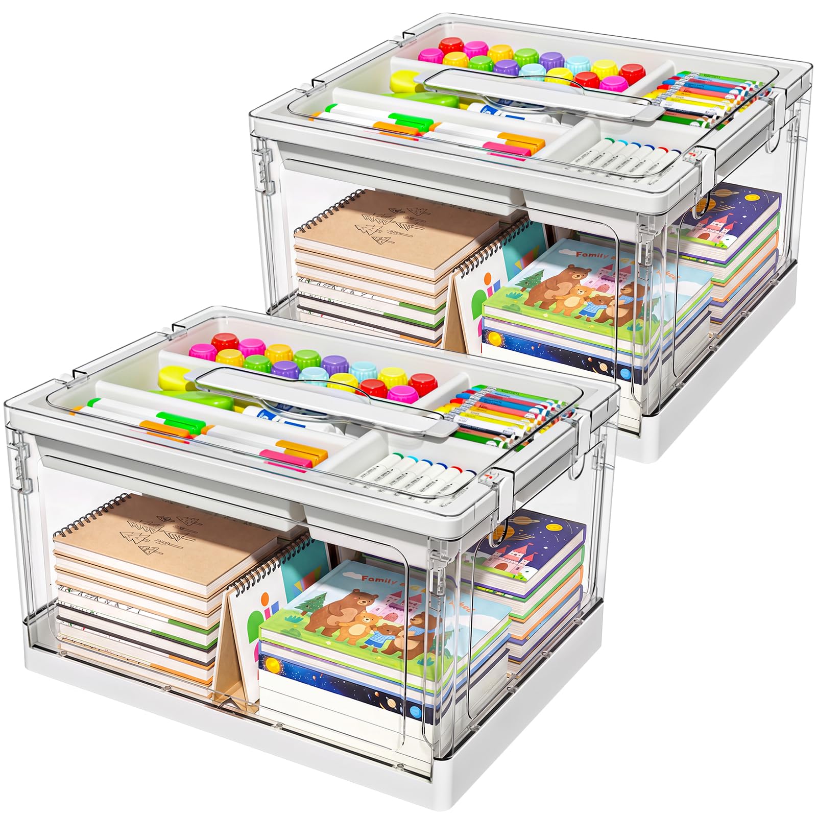 GeeBom 24QT 2Packs Clear Craft Organizers and Storage with Trays