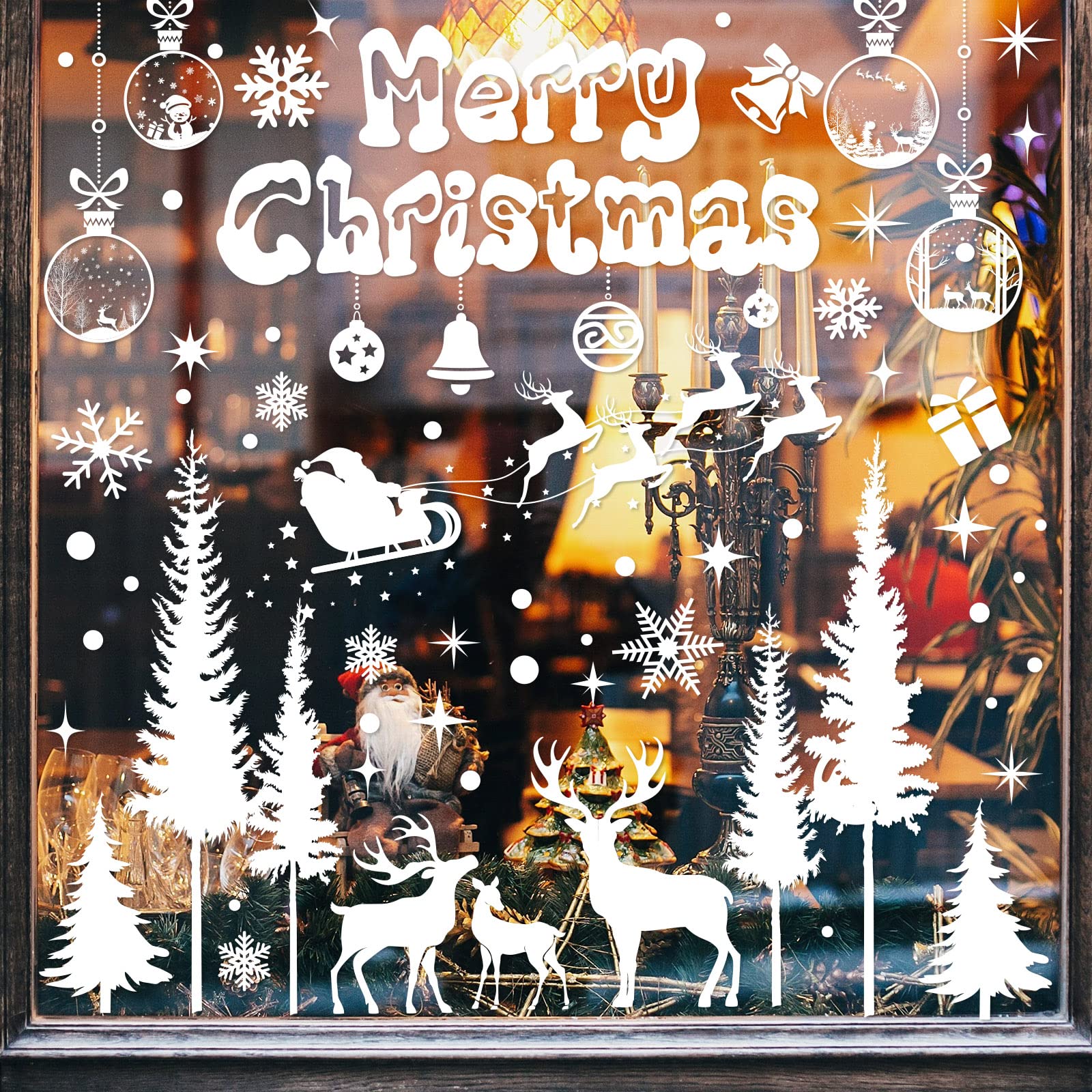2 Large Christmas Tree Window Cling Sheets - Reusable PVC Snowflake Decals For Home, Office & Holiday Party Glass Decor