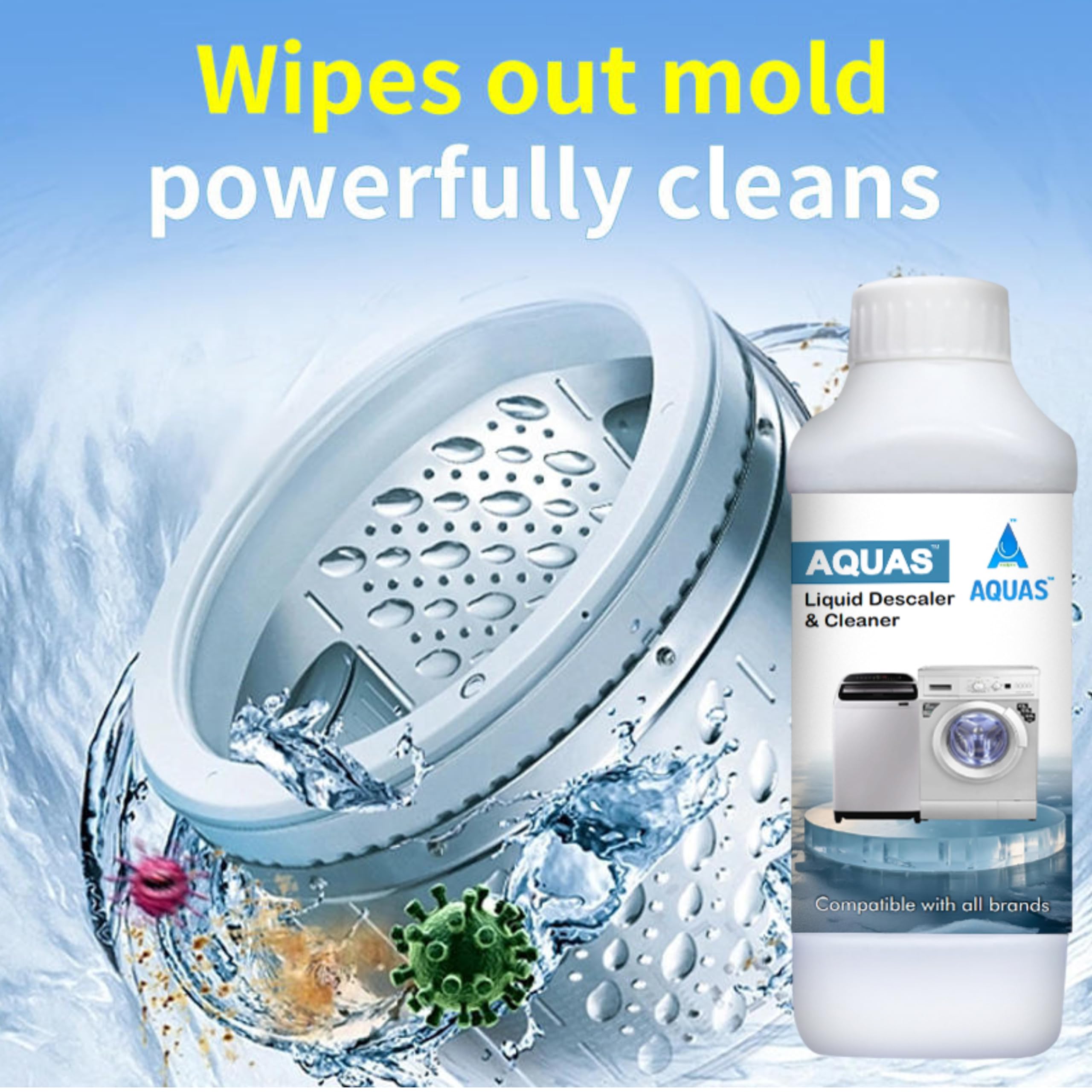 AQUAS β’ Liquid Descaler | Original | Top Load Front Load Washing machine Cleaner Liquid | Best Descaler & Drum Cleaner | Removes Limescale 400ml (1) 2
