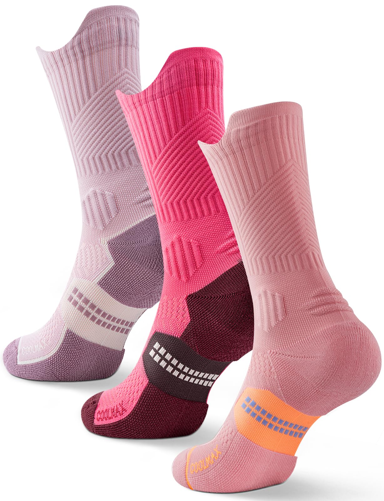Juclise Coolmax Bamboo Viscose Compression Running Socks Breathable Cushioned Anti-Blister Moisture Wicking (CA/US, Alpha, Medium, Regular, Regular, Sandy Melon+Watermelon+Dusty Pink)