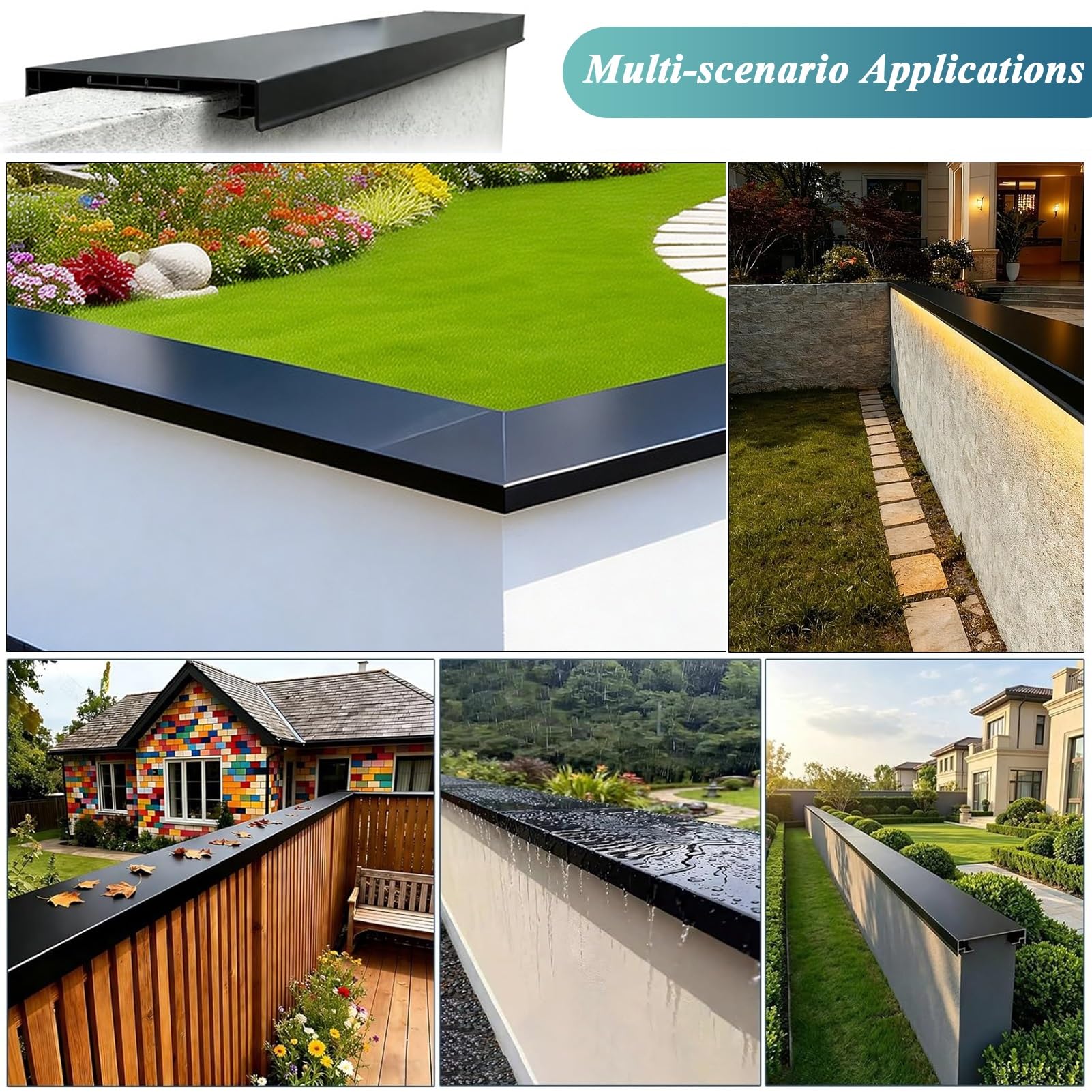 Tapas de Aluminio de Remate de Muro de Parapeto para Patio Villa Terraza | Placa de Cubierta Superior para Renovación de Muros de Ladrillo, Hormigón y Piedra con Goterón(L 78.7",W 7 3/8")