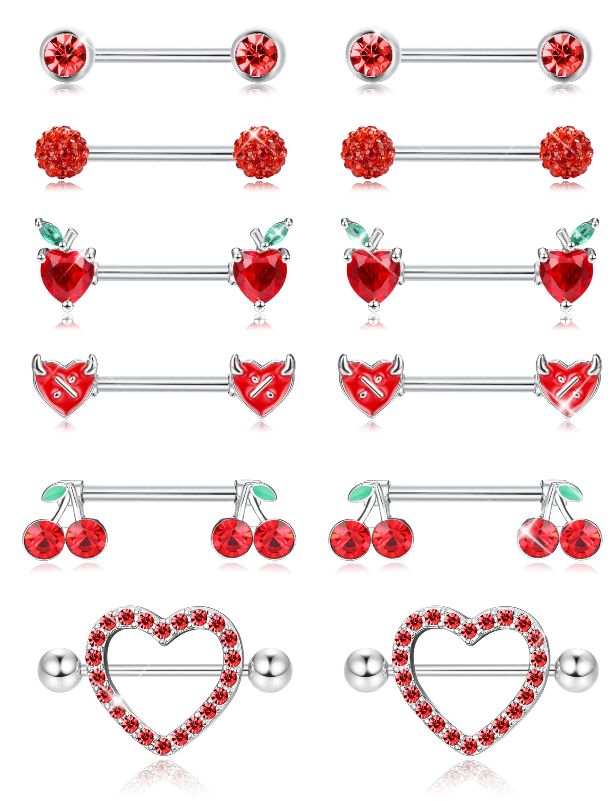 Kakonia 6 Paare 14G Brustwarzenpiercing Nippelpiercing Chirurgenstahl Gold Silber Schwarz Rot Rosa Blau Herz Schmetterling CZ Nipplerings Barbells Nipple Piercing Schmuck Set für Damen