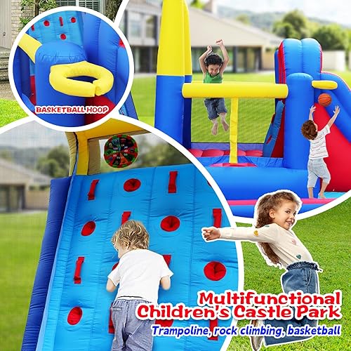 Miniatura 2 de Castillo de salto inflable con gran pared de escalada, 267 x 138 x 118 pulgadas, casa de rebote con soplador de aire, doble objetivo y roca de