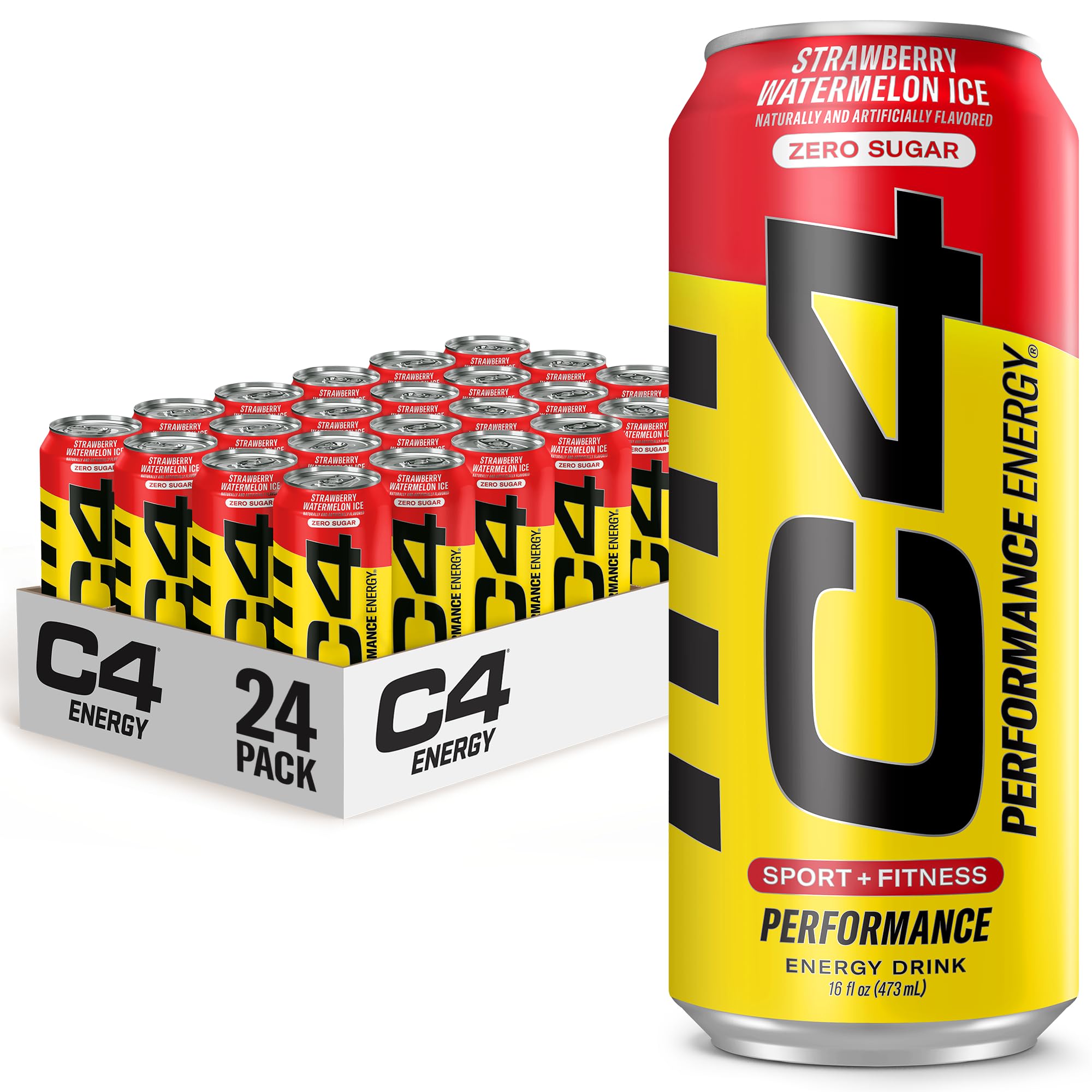 C4 Energy Drink, Strawberry Watermelon Ice, 16oz | Pack of 24 | Sugar Free | Pre Workout | No Artificial Colors