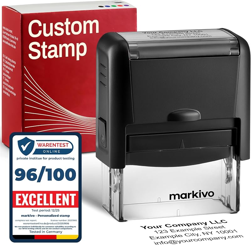 NEW - Self-Inking Custom Stamp - Use as Business Stamps, Return Address Stamp or Name Stamp - Personalized Stamp Up to 4 Lines of Text in 1.50" x 0.55", Black (S)