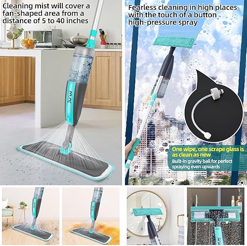 Miniatura 2 de Trapeador de aerosol 2 en 1 y cepillo de limpieza de ventanas, trapeador de piso para baldosas de cerámica laminada de madera dura, limpiador de