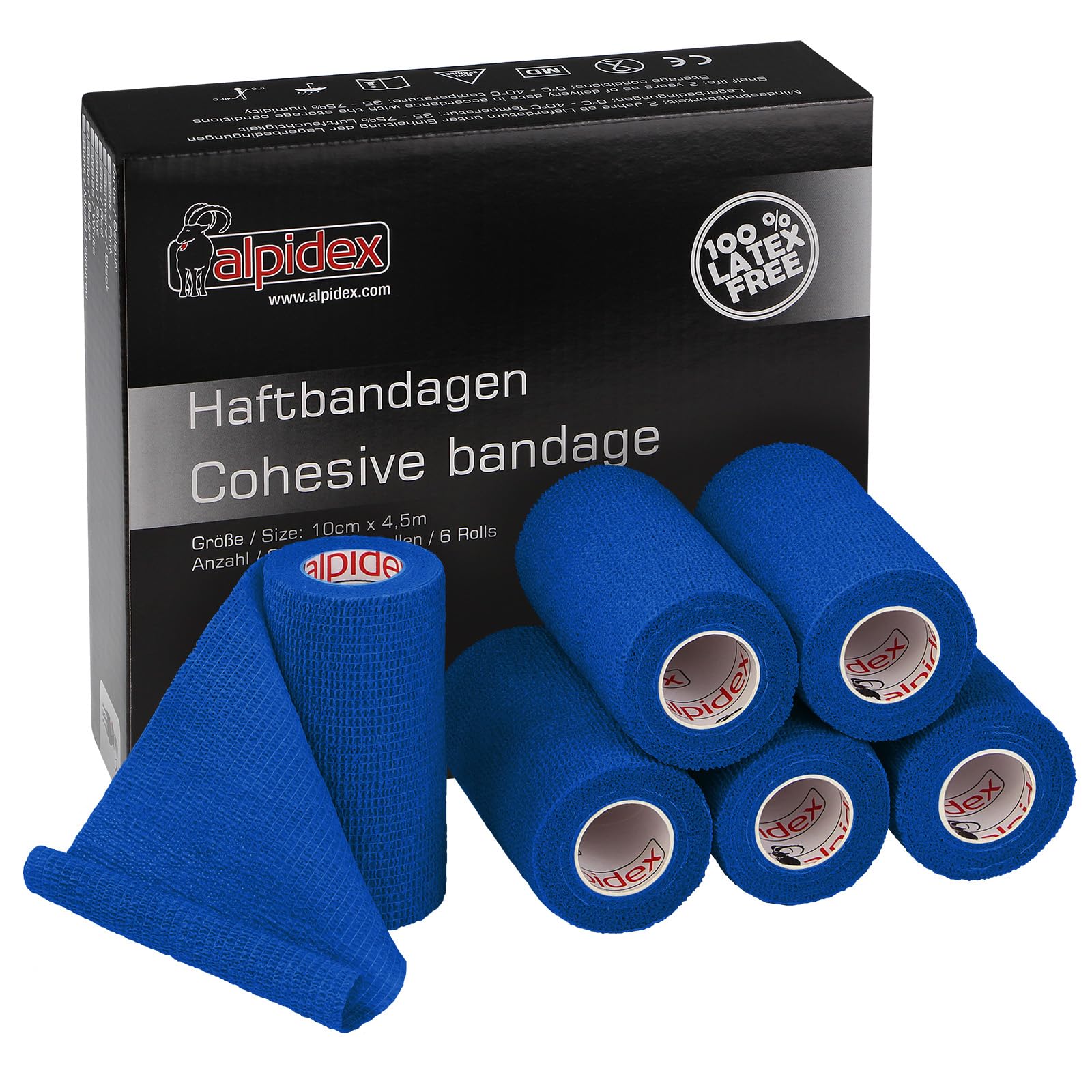 ALPIDEX Benda Adesiva 10 cm x 4,5 m Coesivo Autoadesivo Blu