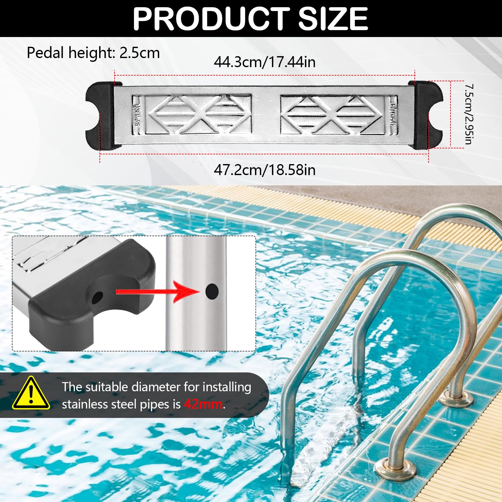 Remplacement des Marches D'échelle de Piscine, Lot de 3 Échelle de Piscine avec 6 vis pour la Plupart des échelles au Sol et Hors Sol, Marches en Acier Inoxydable 304