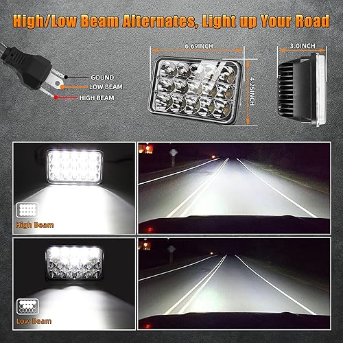 Miniatura 4 de 4x6 luces LED 2pcs 45W luces LED rectangulares H4651 H4652 H4656 H6545 Compatible con Peterbilt KW Kenworth Freightliner Ford Chevy Oldsmobile