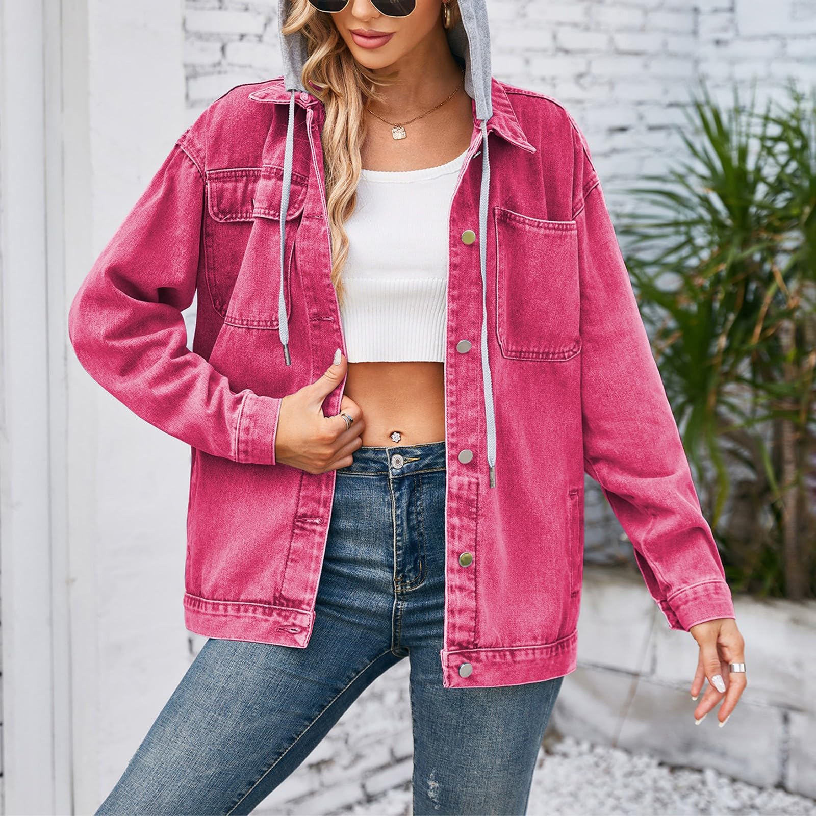 Generisch Damen Übergangsjacke Frühling Elegant- Jeansjacke Damen Lang Mit