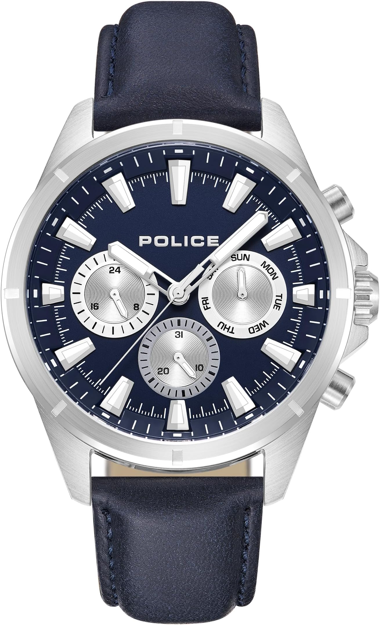 Police Blue Leather Dress Watch