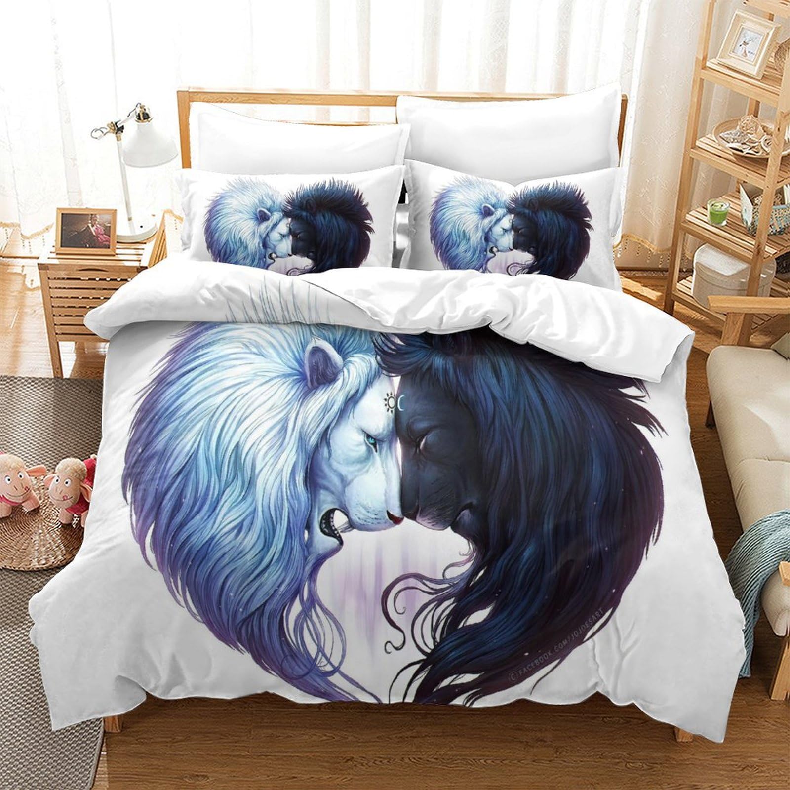 Housse de couette lion 3D 3 pièces 260x220cm lit super king