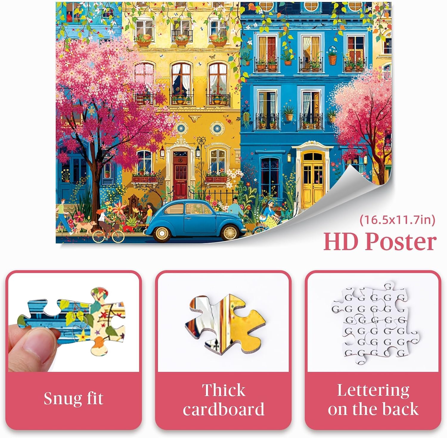 1000 Piece Puzzle for Adults, Floral Spring Street Puzzle, Funny Spring Romantic Puzzles, Challenging 1000 Pieces Jigsaw Puzzles for Friends Family
