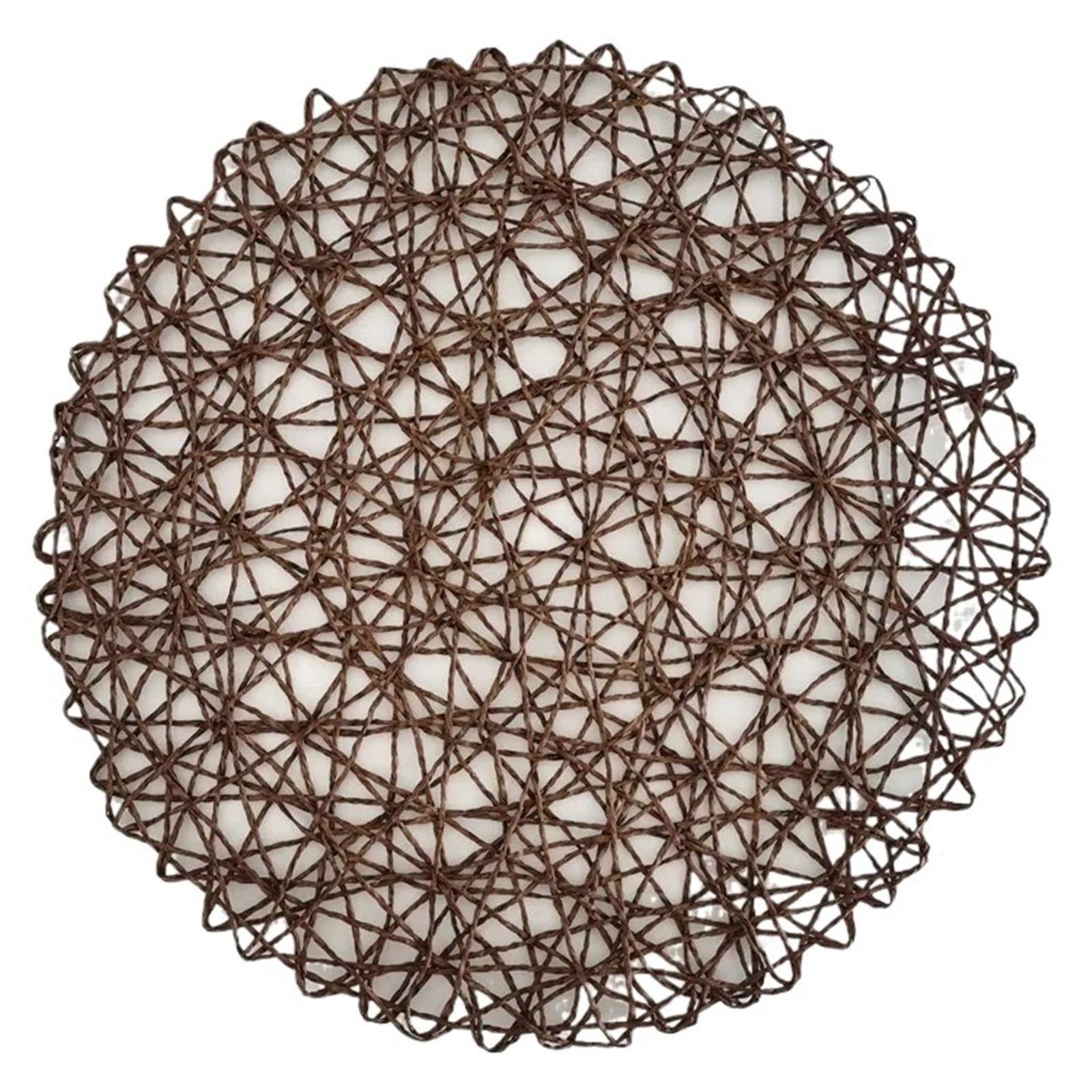 Placemats 4pc Round Paper Woven Placemats Wood Heat Resistant Rattan Mat Brown Straw For Dining Party Wedding(Dark coffee)