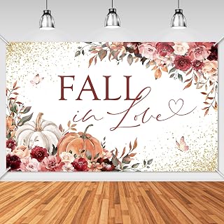 Avezano Fall in Love Backdrop Burgundy Floral Pumpkin Bridal Shower Party Banner Autumn Pumpkin Flower Wedding Bridal Shower Party Decorations Fall Wedding Photography Background Supplies (6x3.6ft)