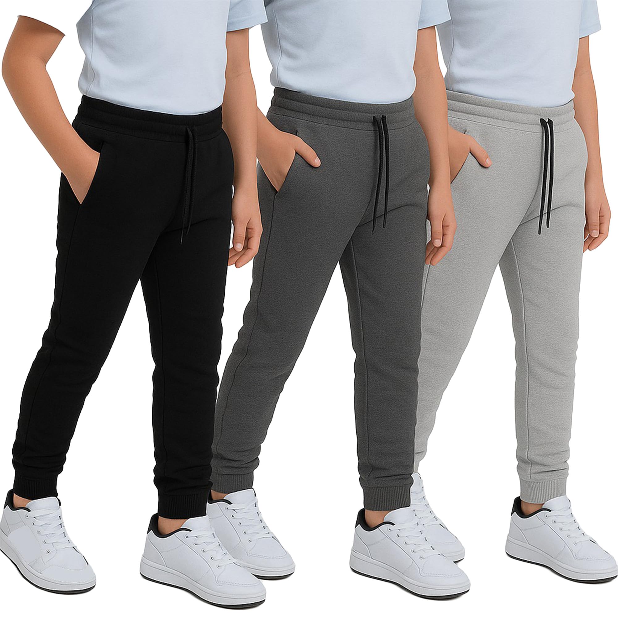 Photo 1 of [PARTIAL SET:1PC GREY] MONEY JONES ESSENTIALS Boys Sweatpants 3 Pack – Fleece Joggers with Drawstring & Pockets, Slim Fit - Order One Size Up for A Relaxed Fit - Small, Charcoal, Grey, Black