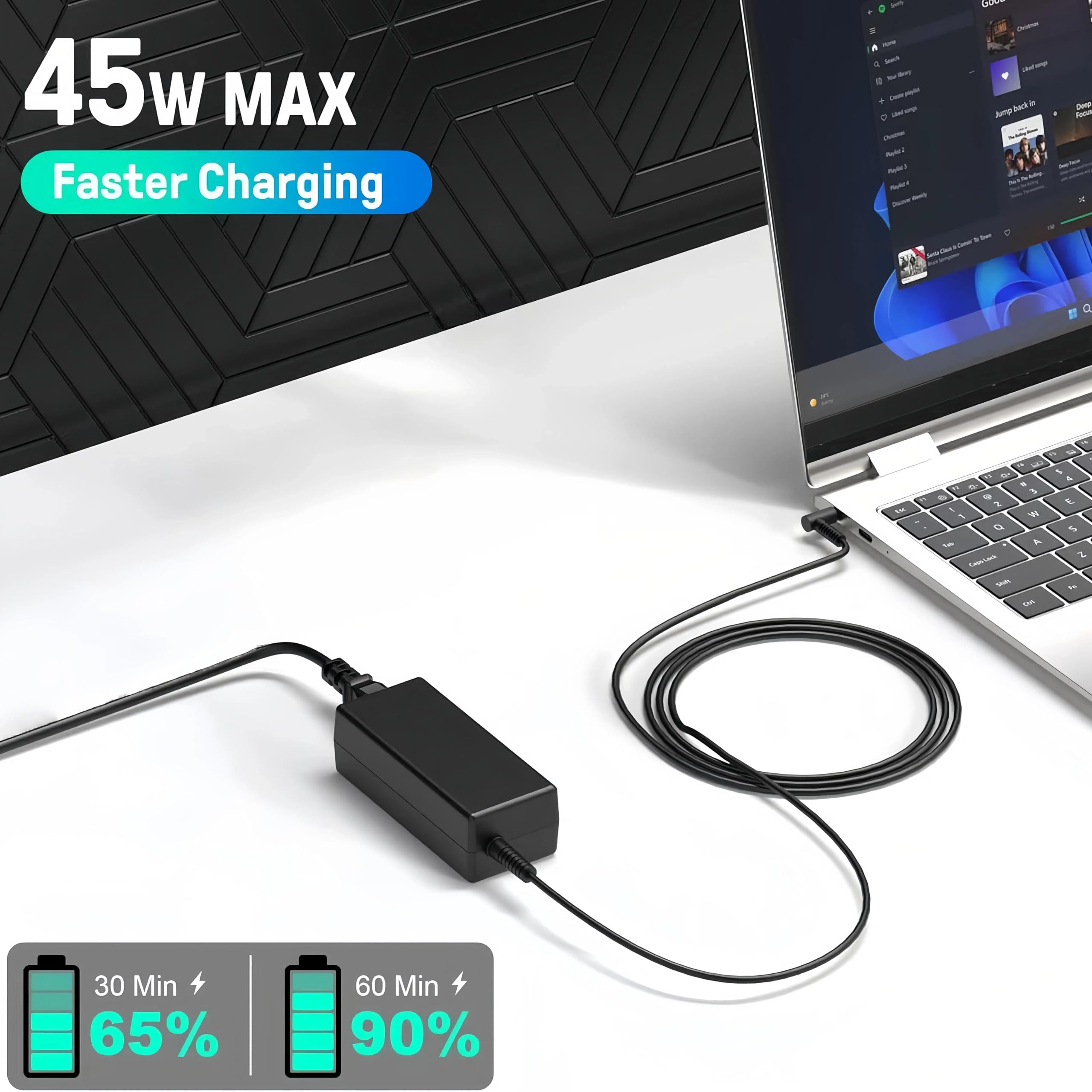 OOOUSE 45W Caricabatterie,Compatible HP Laptop portatile,Adattatore 45W HP Portable Série(4.5mm*3mm)Per Pavilion11/13,EliteBook840/850,Pavilion X360,Notebook13/14/15, ProBook450/440/430,Stream11/13/14