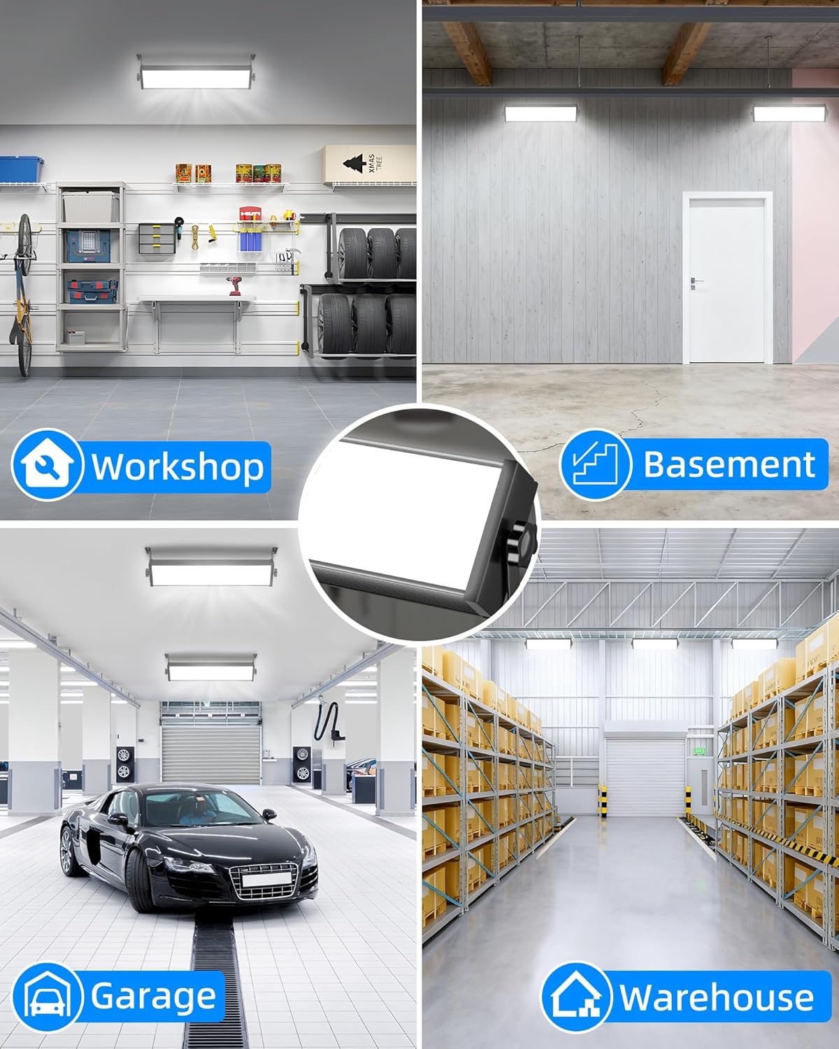 100W 2 Pack LED Shop Light for Garage, 12000LM 5000K Daylight Plug in Work Light, Bay Lighting Indoor with 6FT Cord & On/Off Switch, IP40, 180° Adjustable, for Workshop Workbench Basement Warehouse