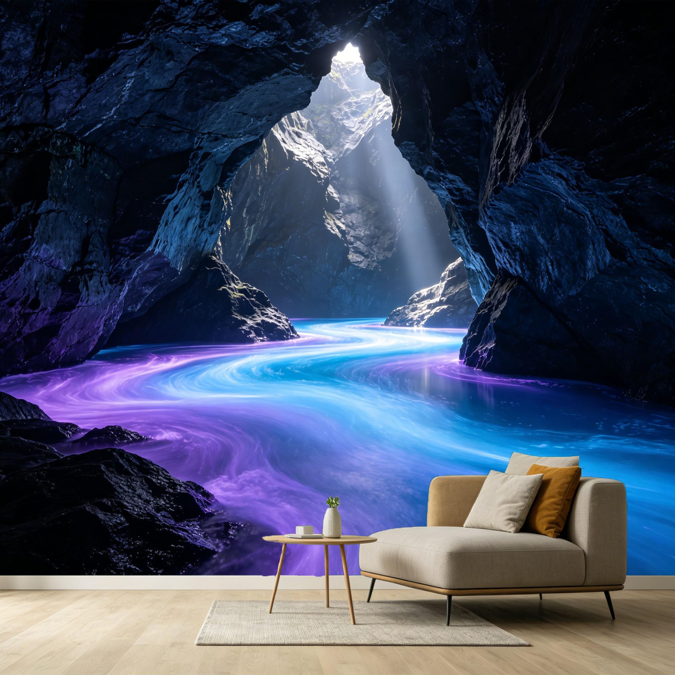 Custom Size Wall Murals Abstract Mountain Cave Glowing River 3D Trompe L'Oeil SelfAdhesive Wall Fabric Removable Large Wallpaper for Photo Living Room