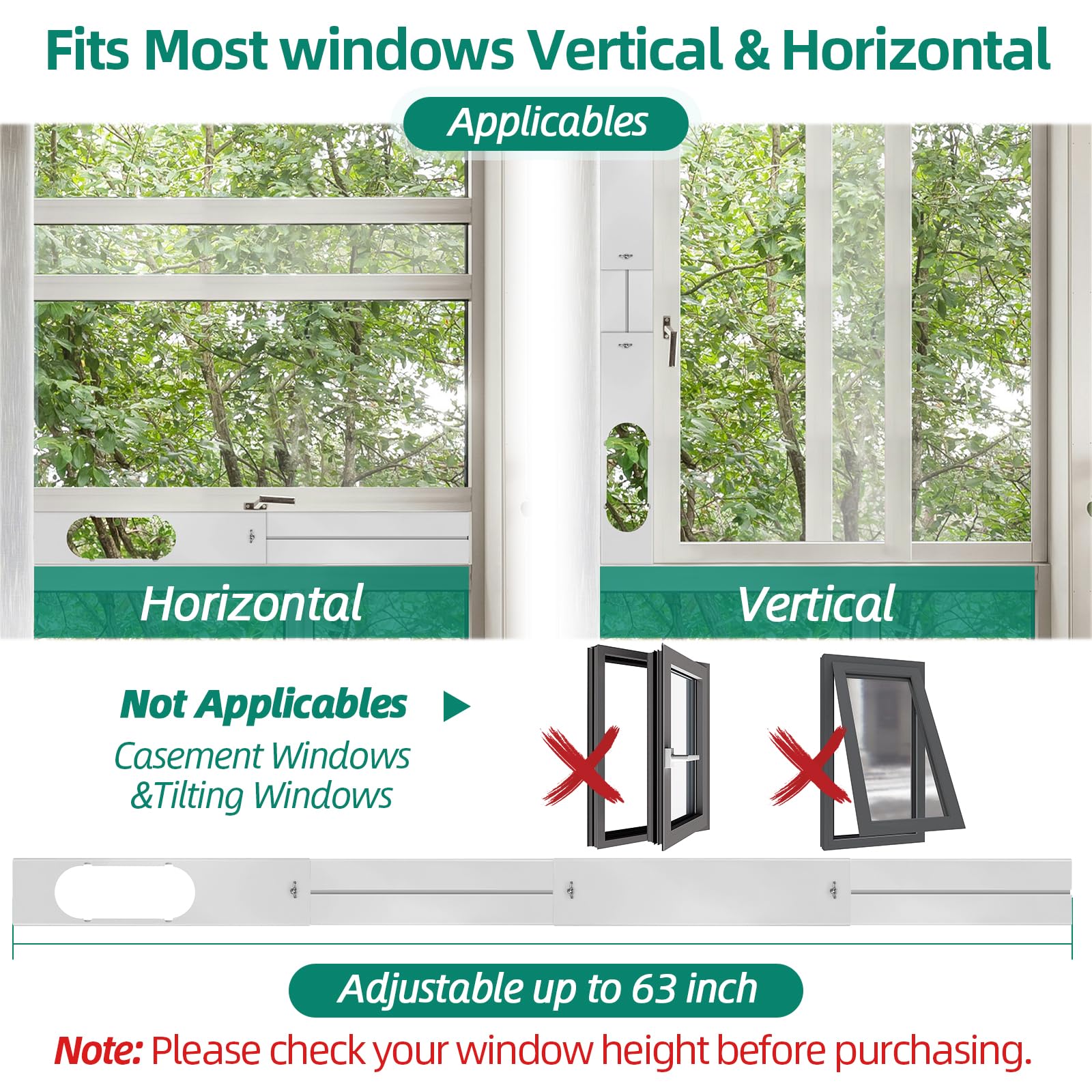 Kit de ventana de aire acondicionado portátil – Kit universal ajustable de ventilación de CA con manguera de escape de 5.9 pulgadas para ventanas deslizantes verticales/horizontales