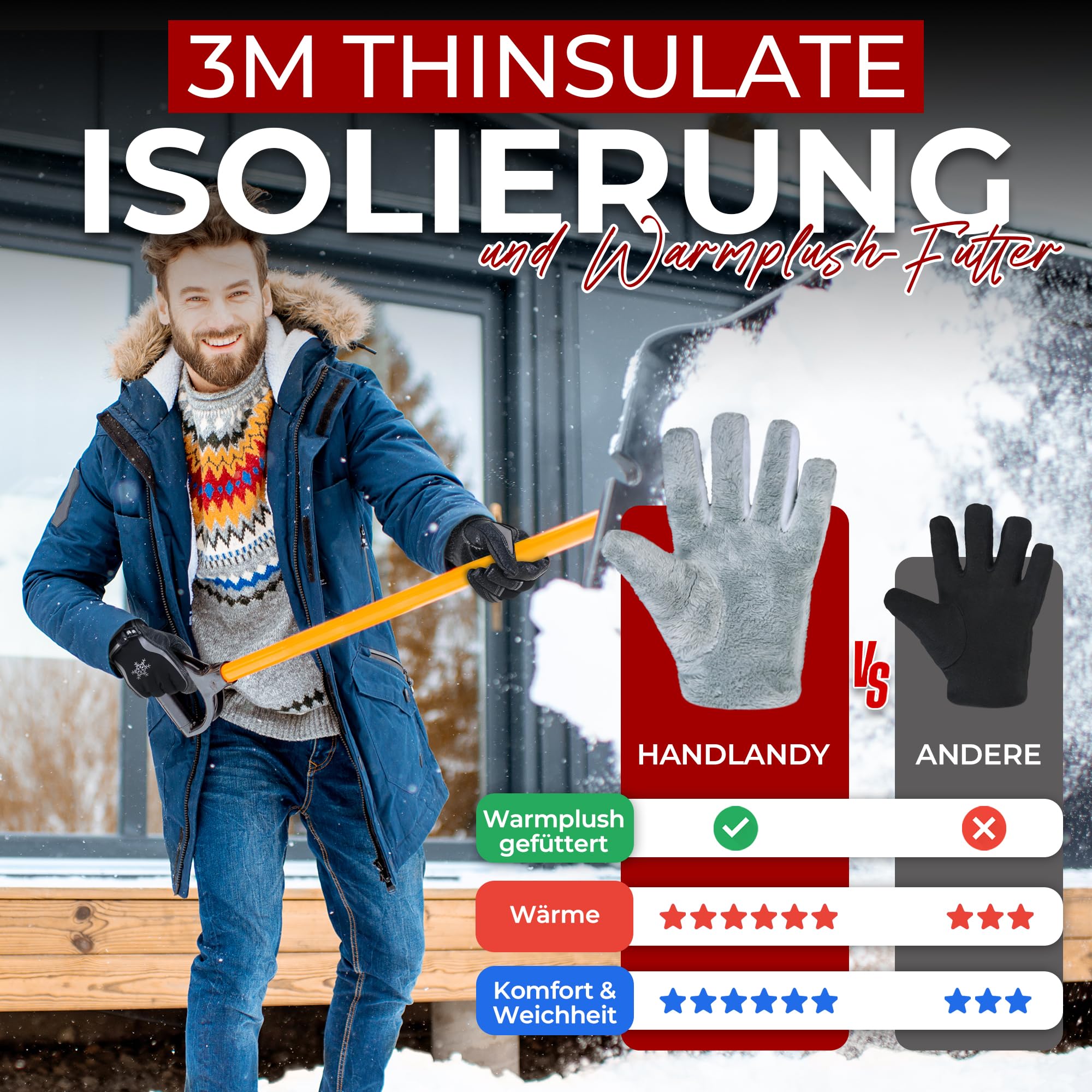 HANDLANDY Gants de ski imperméables pour femme, gants de travail d'hiver chauds pour écran tactile, gants de neige thermiques à isolation Thinsulate 3M