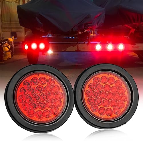 Oyviny Luz trasera LED redonda de 4 pulgadas con 24 LED con ojales de montaje en superficie, IP65 súper brillante con cuenco reflector, 24 luces LED