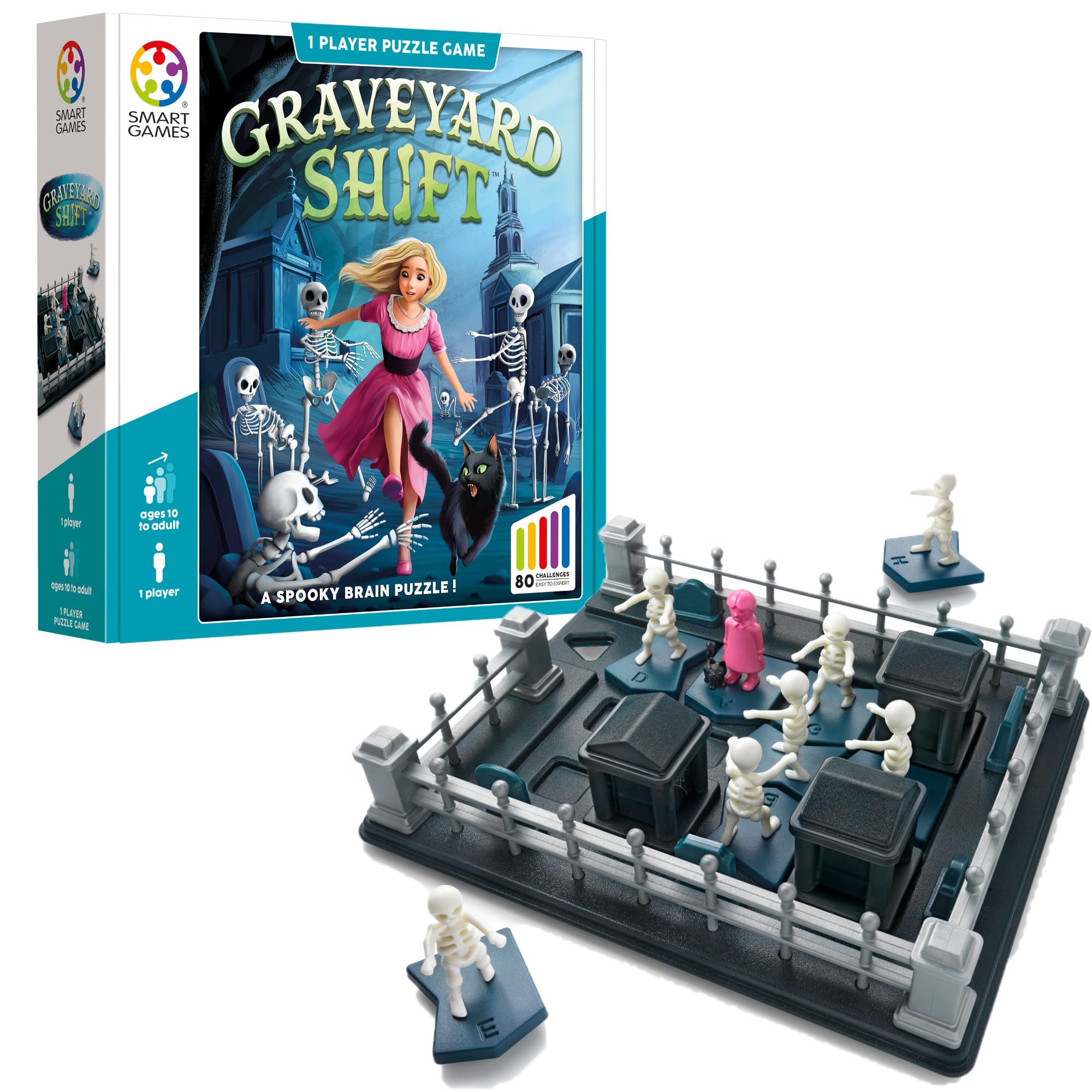 SmartGames - Graveyard Shift, 1 Player Puzzle Game with 80 Challenges, 10+ Years