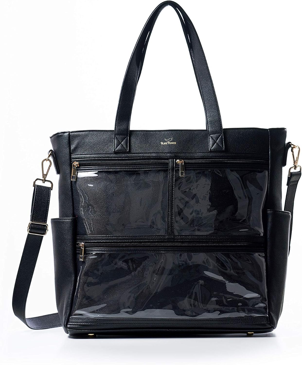 Black Colored Vegan Leather Tote Display Bag for Direct Sales Enamel Pins | Clear Pocket ITA Product Display Marketing Bags | Gift For Enamel Pin Color Nail Strips WOW Senegence Essential Oils Bling