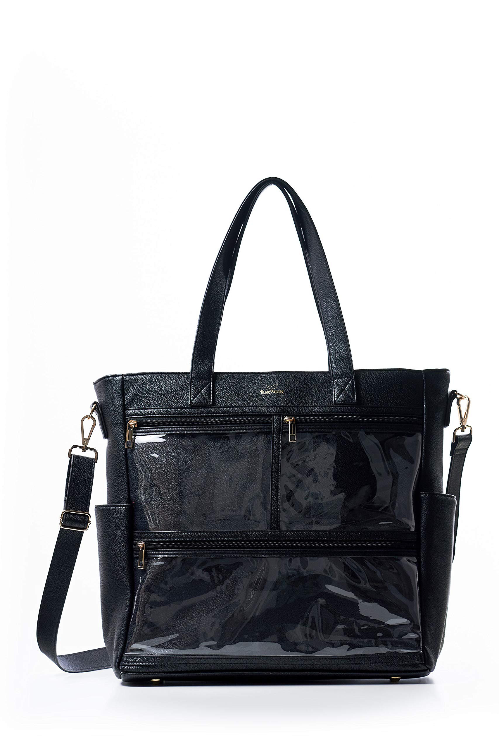 Black Colored Vegan Leather Tote Display Bag for Direct Sales Enamel Pins | Clear Pocket ITA Product Display Marketing Bags | Gift For Enamel Pin Color Nail Strips WOW Senegence Essential Oils B