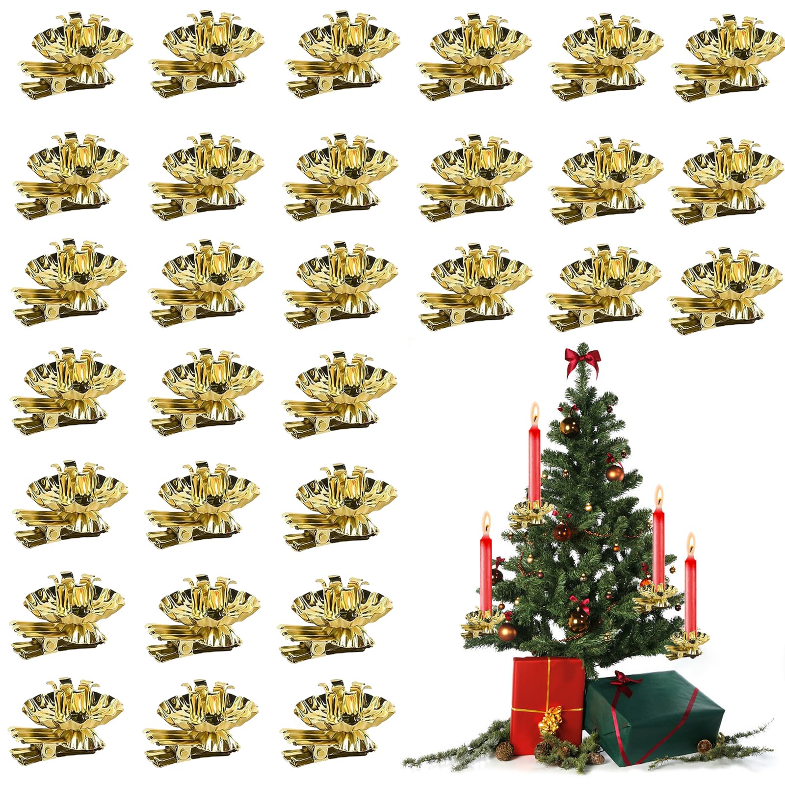 Auirshiky Clip Vela Navidad 30 Piezas, Poseedor Clips para Velas Navideñas, Portavelas Vintage Oro, Navidad Candelabros Dorados Adornos Metálicos, para Natale, Matrimoni, Feste di Compleanno