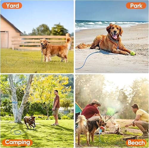 Miniatura 5 de Tresbro Cable de amarre reflectante de 40 pies para perros de hasta 250 libras, cable de correa de alambre de acero con clip giratorio de acero