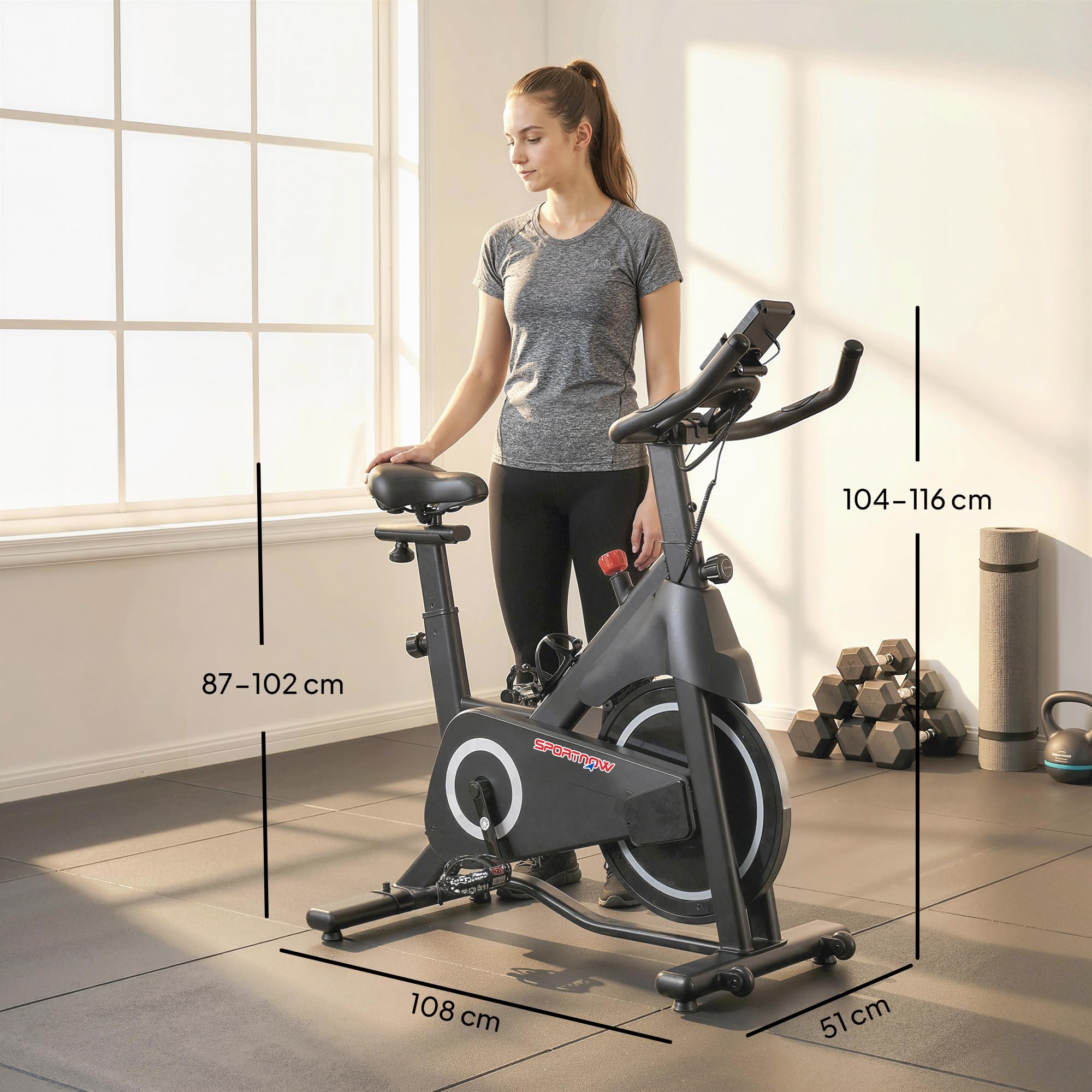 SPORTNOW Vélo d'Appartement avec Résistance Magnétique Réglable, Vélo d'Appartement avec Écran LCD, Siège Confortable, Selle et Guidon Réglables, pour Entraînement Cardio, Capacité 120 kg