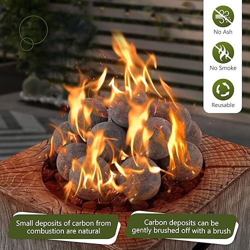 Miniatura 3 de Tangkula Juego de 15 bolas de fuego de fibra de cerámica, piedras de fuego redondas ligeras de 3 pulgadas para interiores y exteriores, fogata de