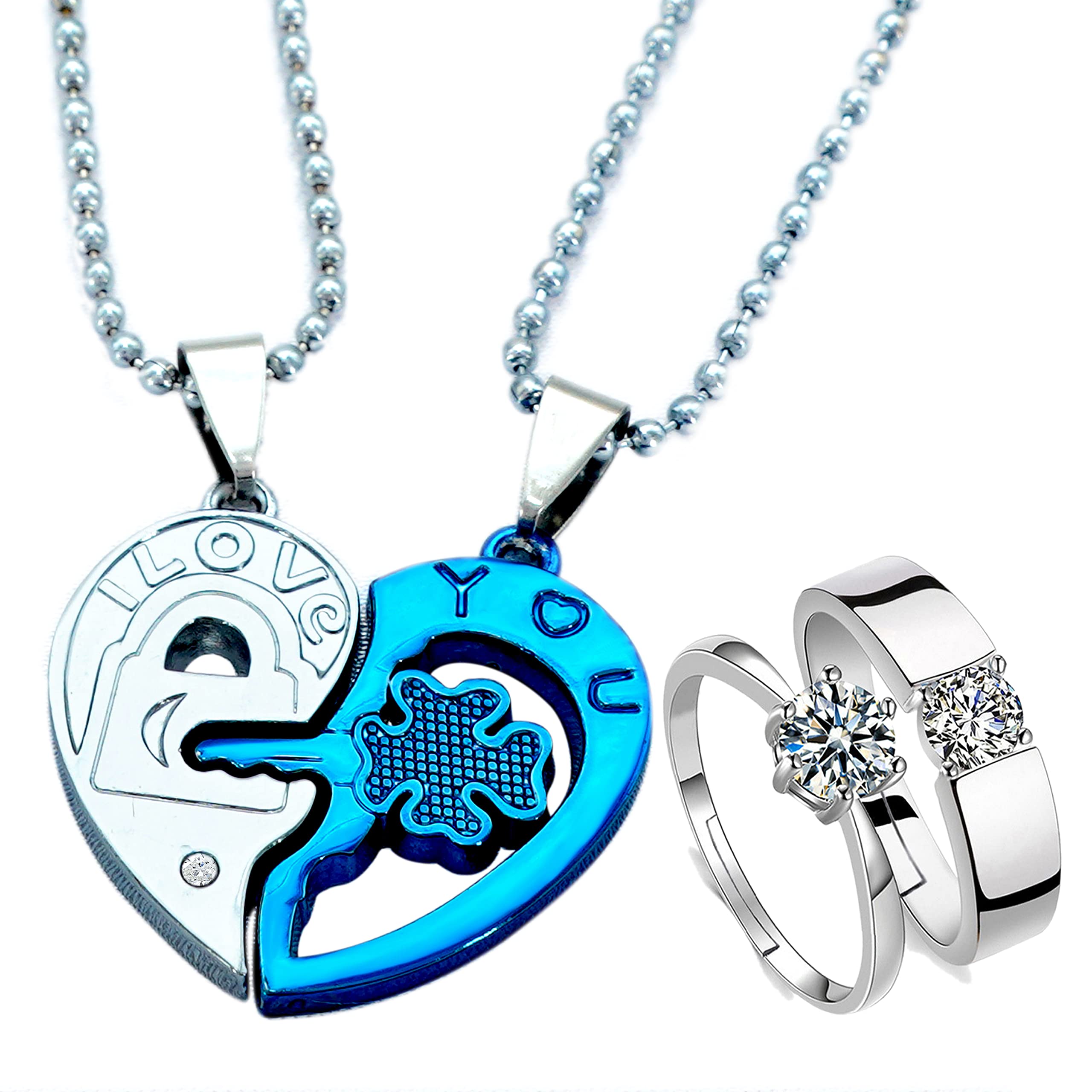 Designer Silver Chain and Ring - Stainless Steel Heart Shape Pendant for Boys and Girls - Couple Necklace and Finger Ring - Best Valentine and for Women-image-25