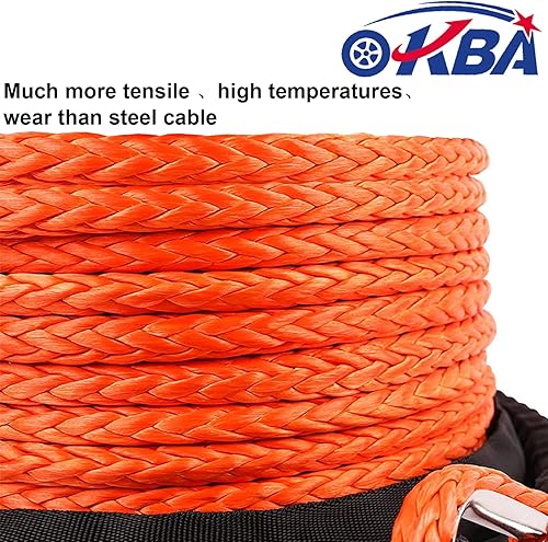 Miniatura 4 de Kit de cuerda sintética de cabrestante, 14 pulgadas x 50 pies, 10000 libras, cuerda de cable sintética con gancho, tapón, funda protectora, correa