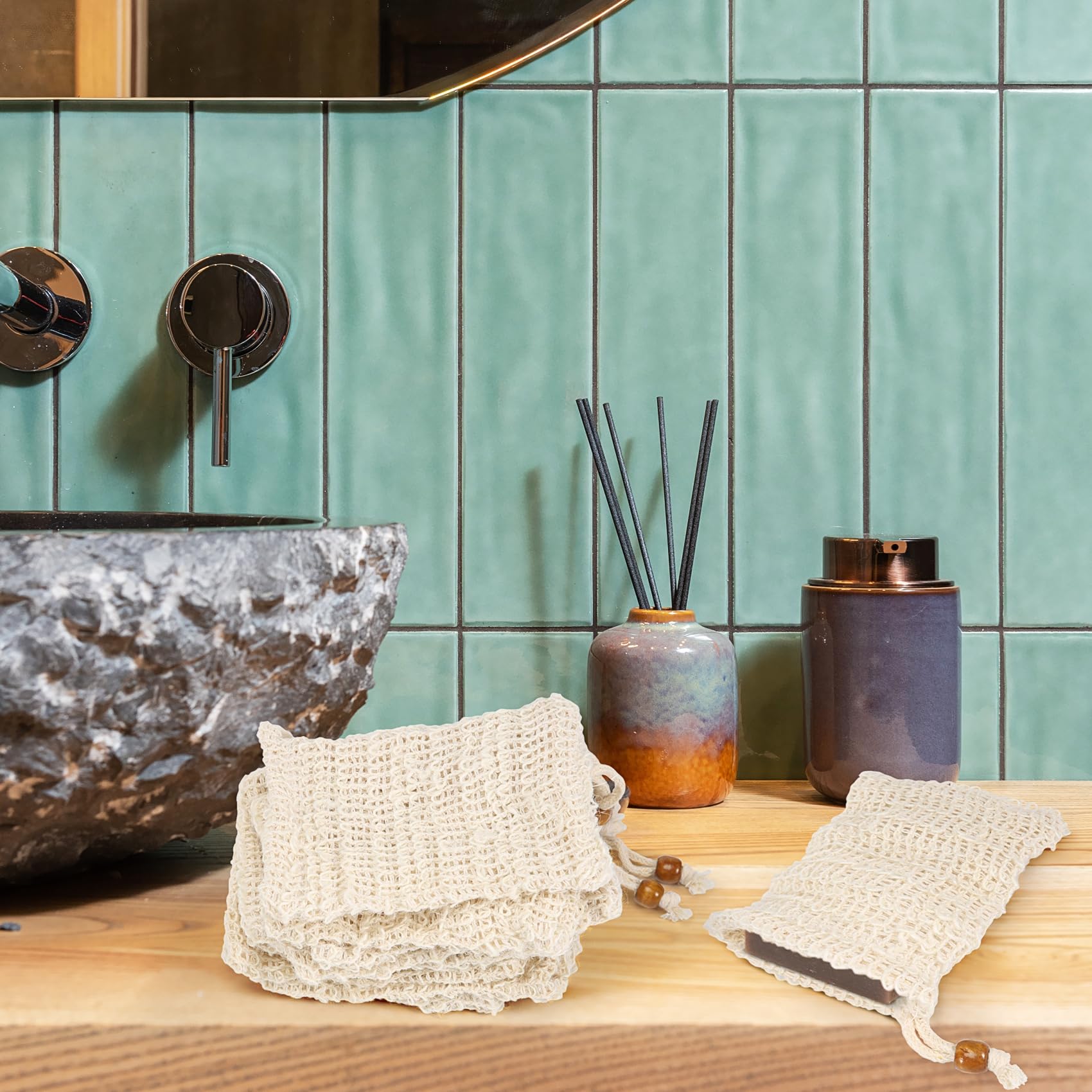 Bolsas de jabón de sisal con cordón para baño y ducha, 40 unidades