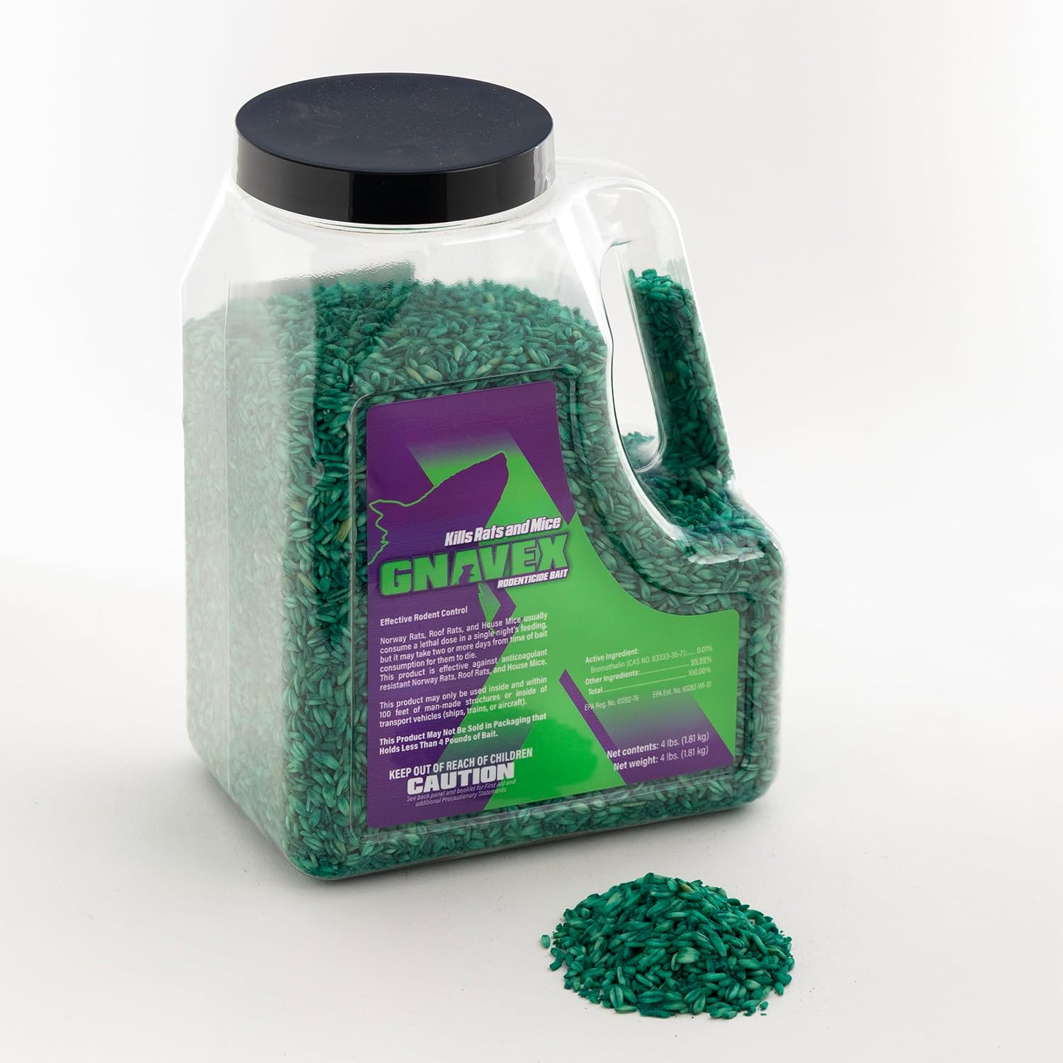 Gnavex Rodenticide Bait for Effective Rodent Control, Contains Bromethalin, 4 lb Jug