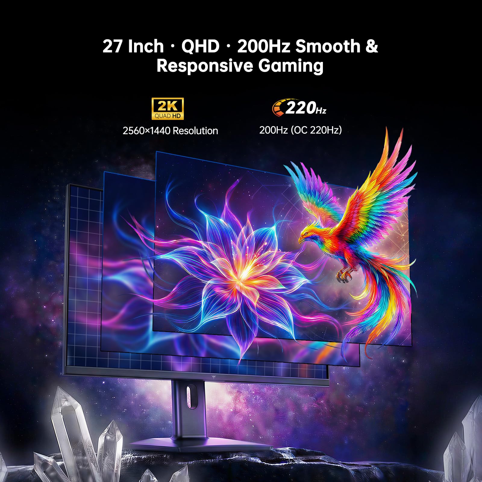 KTC Monitor Gaming 27 Pollici QHD 2560x1440 200Hz Fast IPS 1ms GTG HDR400 Adaptive Sync 10 Bit Supporto Regolabile