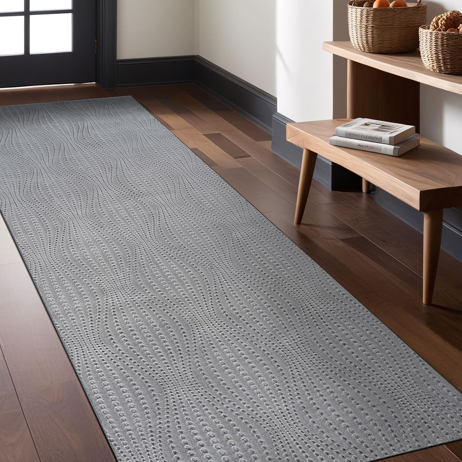 Luul Home Modern Gray Non Slip Runner Rug 2x7 Non Skid Soft Rubber Back Hallway Rugs Kitchen Bedroom and Laundry Room Runners Easy Cleaning Stain