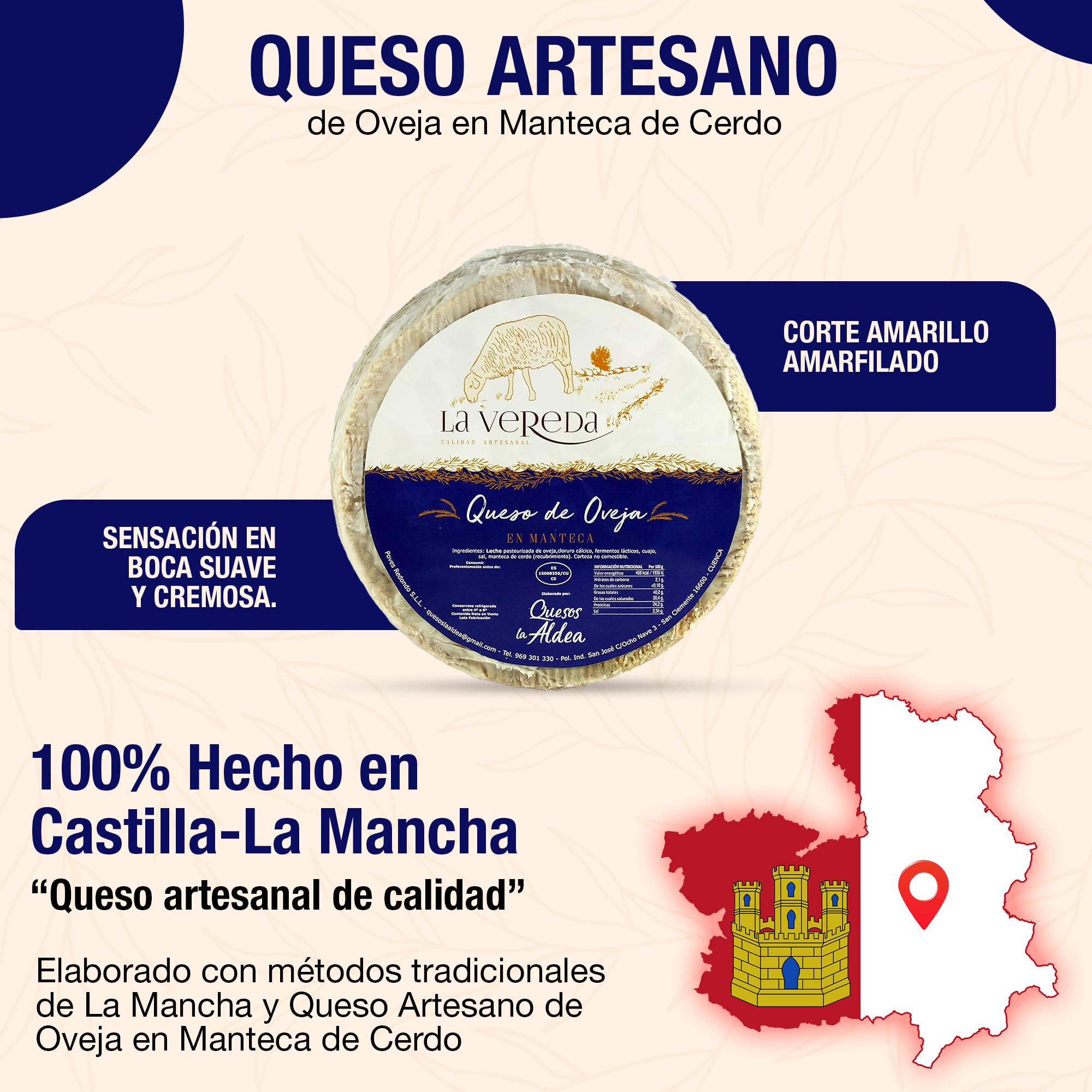 Queso Artesano de Oveja en Manteca de Cerdo 3 kg Curado Mínimo 6 Meses