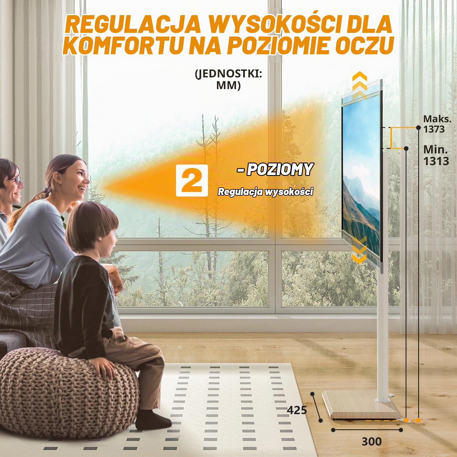 TVON Stojak pod telewizor, stojak pod telewizor o przekątnej 32-65", z regulacją wysokości, wychylny, maks. VESA 400 x 400 mm do 40 kg (beżowy)