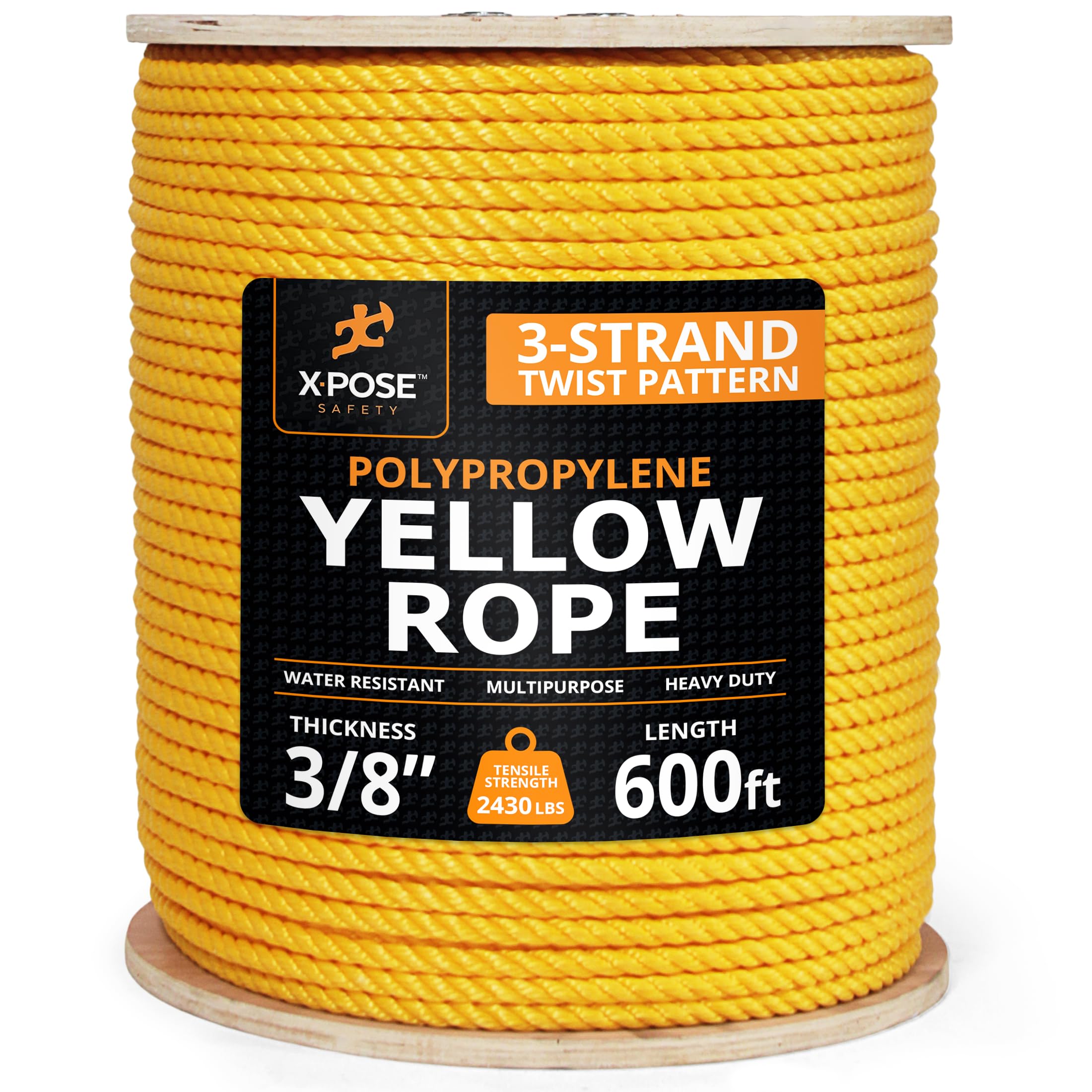 Yellow Twisted Polypropylene Rope, 3/8