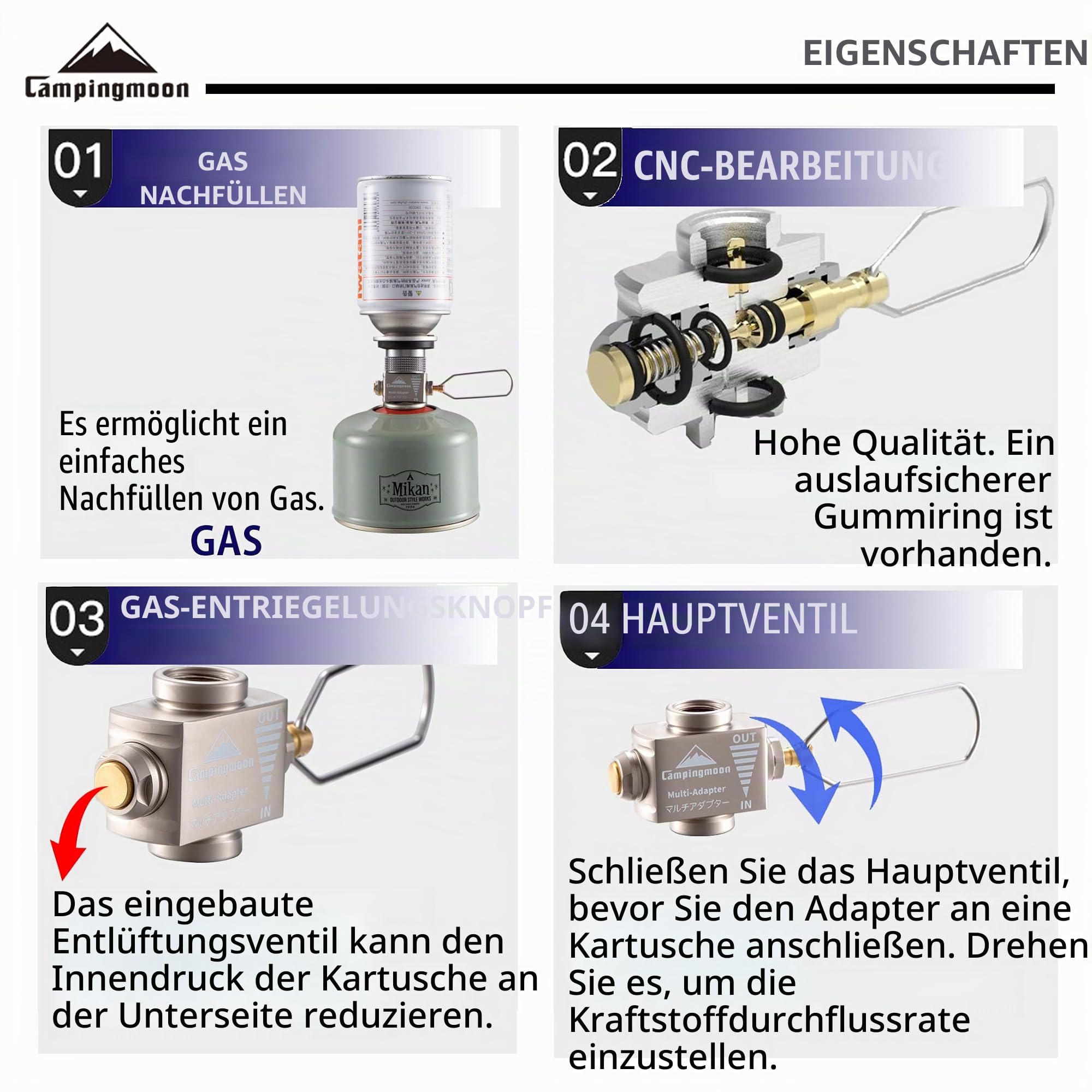 camping moon Outdoor Butangas Nachfülladapter Gas Saver Plus Düse Typ Kanister auf Isobutan Kanister Gas Saver Z11/Z15
