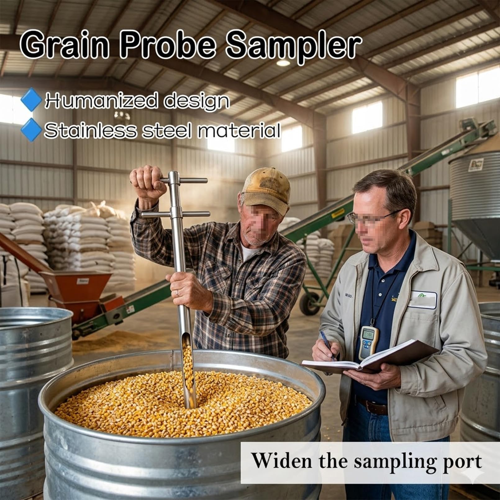 Sonda per campionatore di cereali in acciaio inossidabile, strumento di precisione per campionamento per la lavorazione degli alimenti per laboratori, attrezzatura di misurazione durevole e accurata