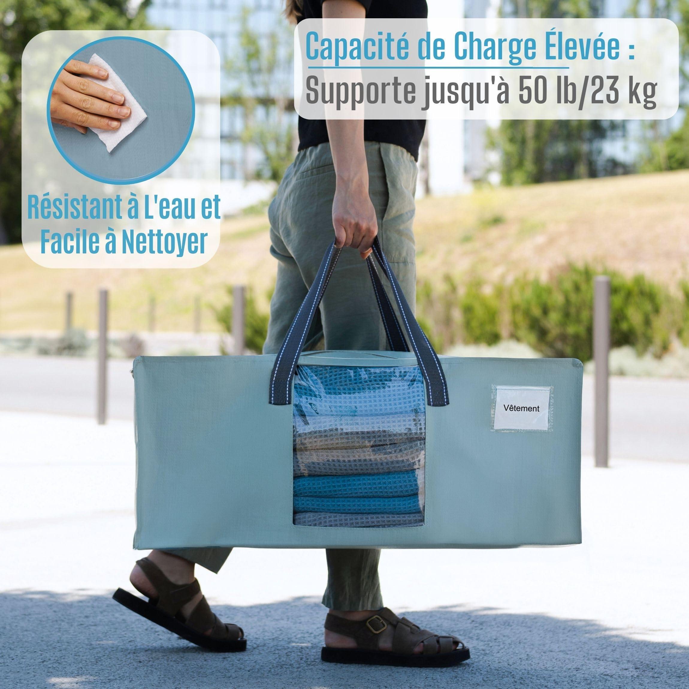 VENO Lot de 10 Sac Demenagement XXL (87L) avec Fenêtre de Visualisation et Poignées Solide, Sac de Rangement, Alternatives aux Cartons de Déménagement pour Vêtements et Literie (Bleu Clair)