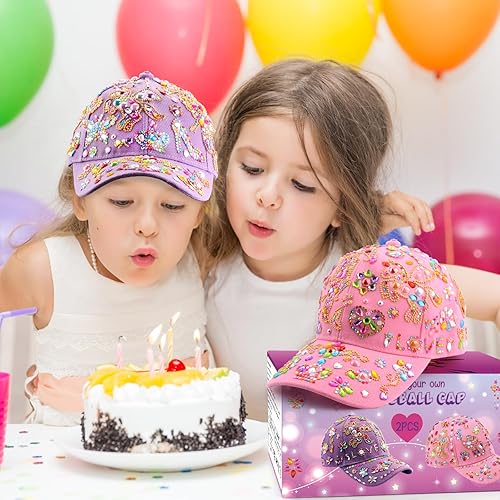 Miniatura 6 de Regalos de Navidad para niñas, decora tu propia gorra de béisbol con 12 hojas de calcomanías de gemas de unicornio, divertido kit de artes y