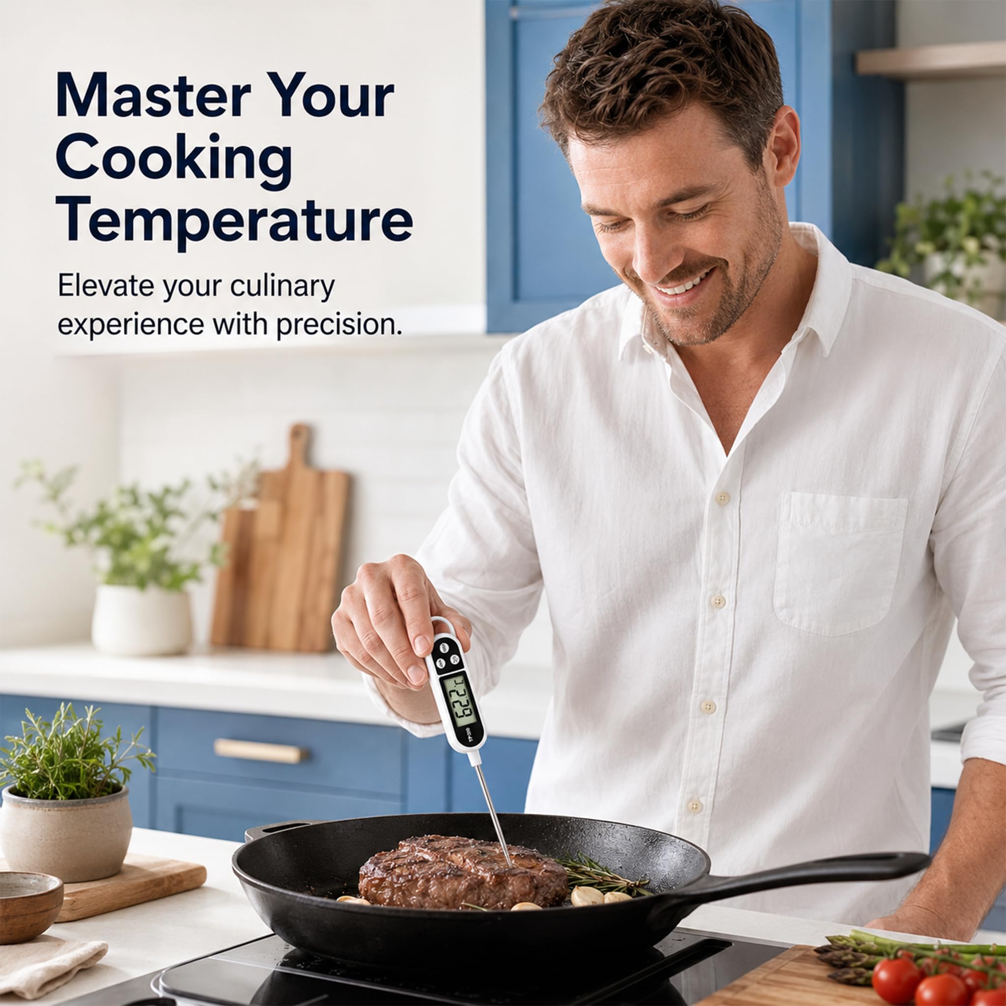 2 Stück Digitales Küchenthermometer, Thermometer für Lebensmittel, Digitale mit Edelstahl Sonde, Lebensmittelthermometer für Grillen Kochen Backen Fleischtemperatur, LCD Grillthermometer ℃℉ Anzeige