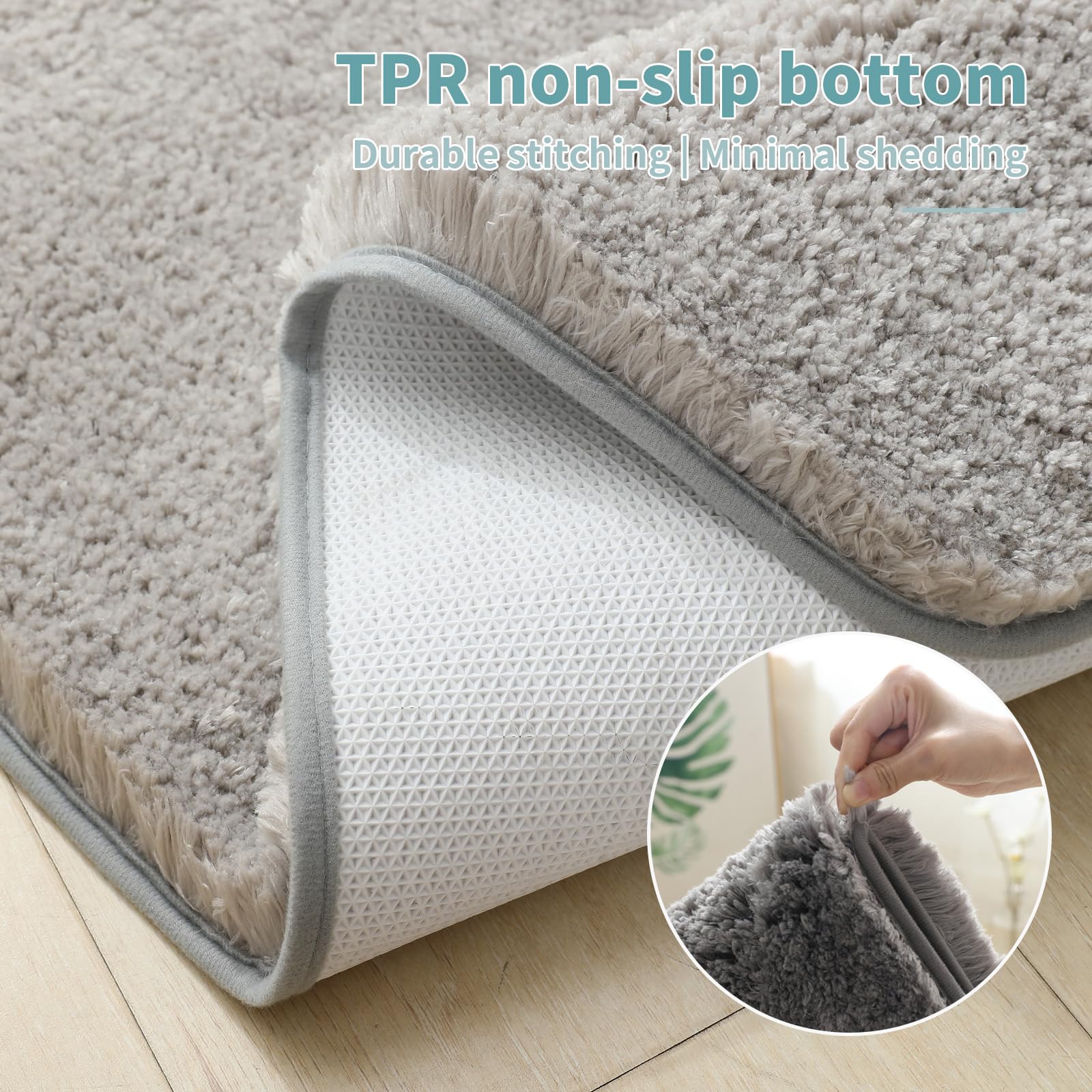 Alfombra de baño de microfibra extrasuave de 20 x 30 pulgadas, antideslizante, lavable, absorbente de agua, de secado rápido, para suelo del baño, bañera y ducha, color beige