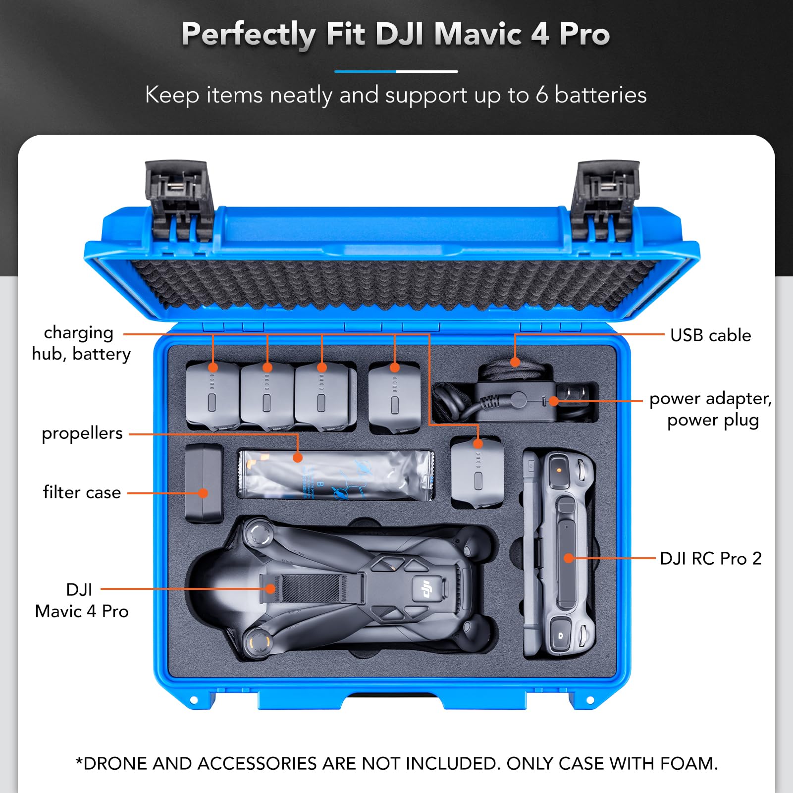Lykus Titan M400 Maletín/Maleta/Estuche/Case Impermeable para dji Mavic 4 Pro, dji RC Pro 2/dji RC 2,Compatible con 6 baterías y Accesorios en Fly More Combo/Creator Combo[Solo MALETÍN]