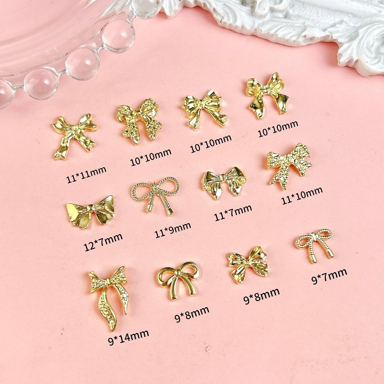 120Pcs Gold Bow Nail Charms, 3D Metal Alloy Bowknot Nail Art Golden Bows Charms for Nails Decor Accessories DIY Craft